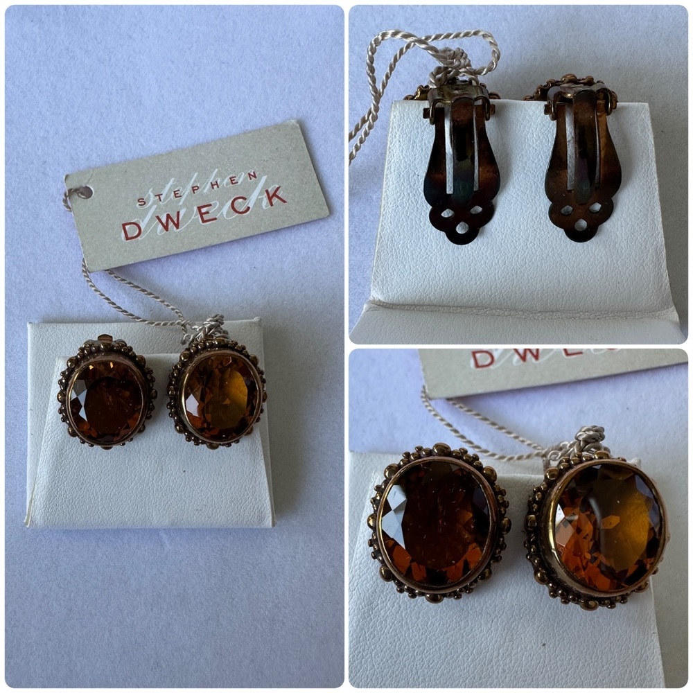 NEW Stephen Dweck Bronze Citrine Bead Set Clip On Earrings Festival Boho Vintage